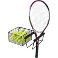 thumbnail image 3 of MyGift Wall Mounted Black Metal Tennis Racket Holder with Ball Storage Basket, 3 of 6