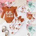 thumbnail image 4 of TOWED22 Newborn Outfit Baby Girl Going Home Outfit Ruffle Ribbed Romper Top Floral Pants Set Cute Fall Winter 4Pcs Clothes,1-3 M, 4 of 9
