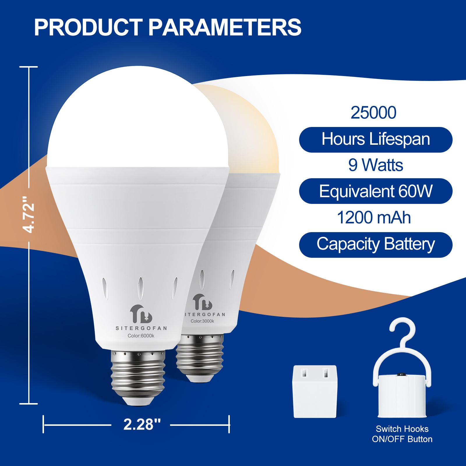 3 Pack Rechargeable Emergency Light Bulb, A19 9W Cold White 6000K Self-Charging LED Light Bulb, Up to 24 Hours Battery Backup Light Bulbs for Daily Home Emergency