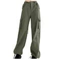 thumbnail image 1 of Diufon Cargo Pants for Women Solid Color Lounge Pants Waist Drawstring Button Trousers with Pockets, 1 of 6
