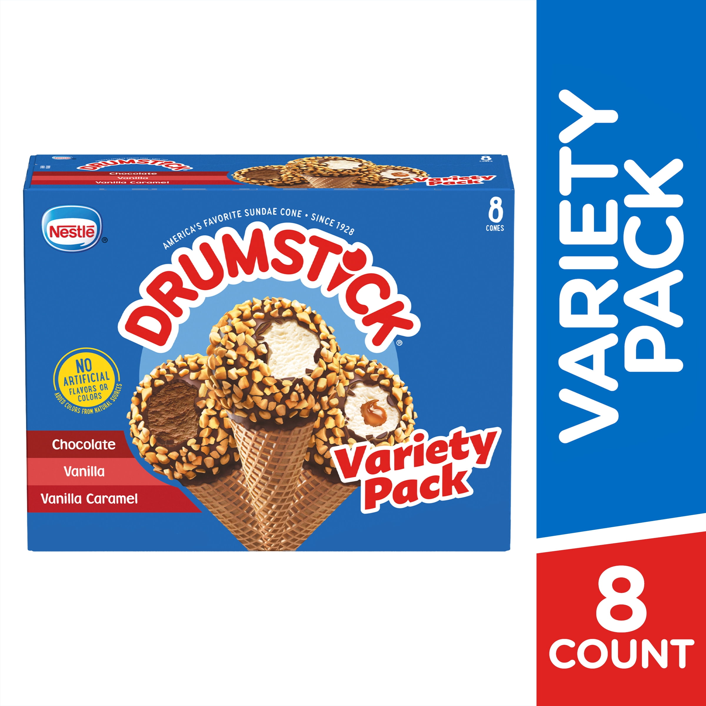 Drumstick Chocolate, Vanilla, Vanilla Caramel Cones Variety Pack, 8 Count