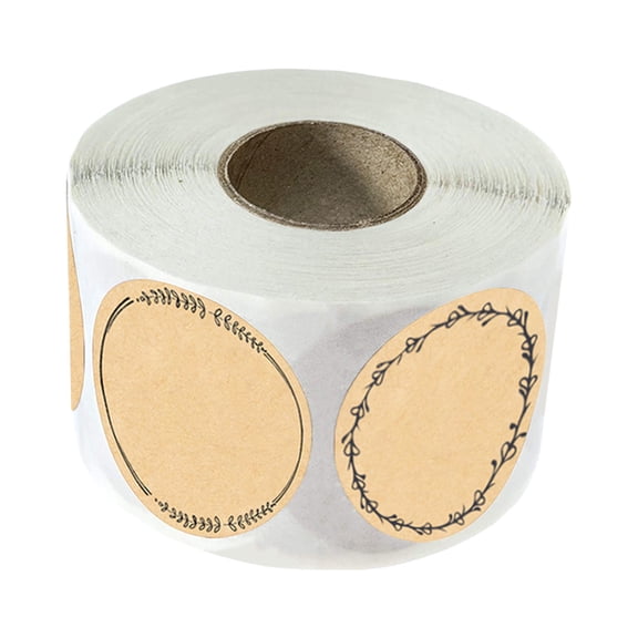 500pcs Adhesive Brown Labels with Wreath Designs for Writing Canning Jar and Scrapbooking Projects Round Sticker Labels