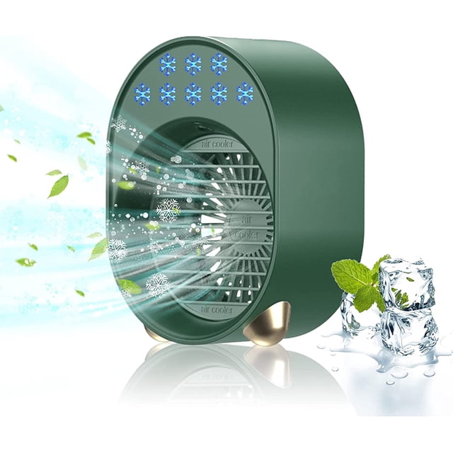 Ventilador de aire acondicionado portátil compacto, ahorro de energía, ecológico, tecnología de enfriamiento rápido, luces de colores, ventilación de aire flexible para el hogar, la oficina y el