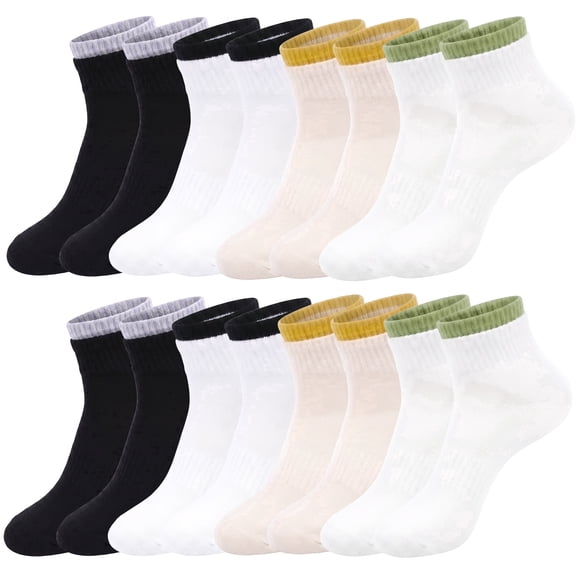 Loritta Secret Womens Ankle Socks, 8 Pairs Low Cut Cotton Athletic Running Sports Breathable Contrast Color Cuff Socks for Women, Size 9-11