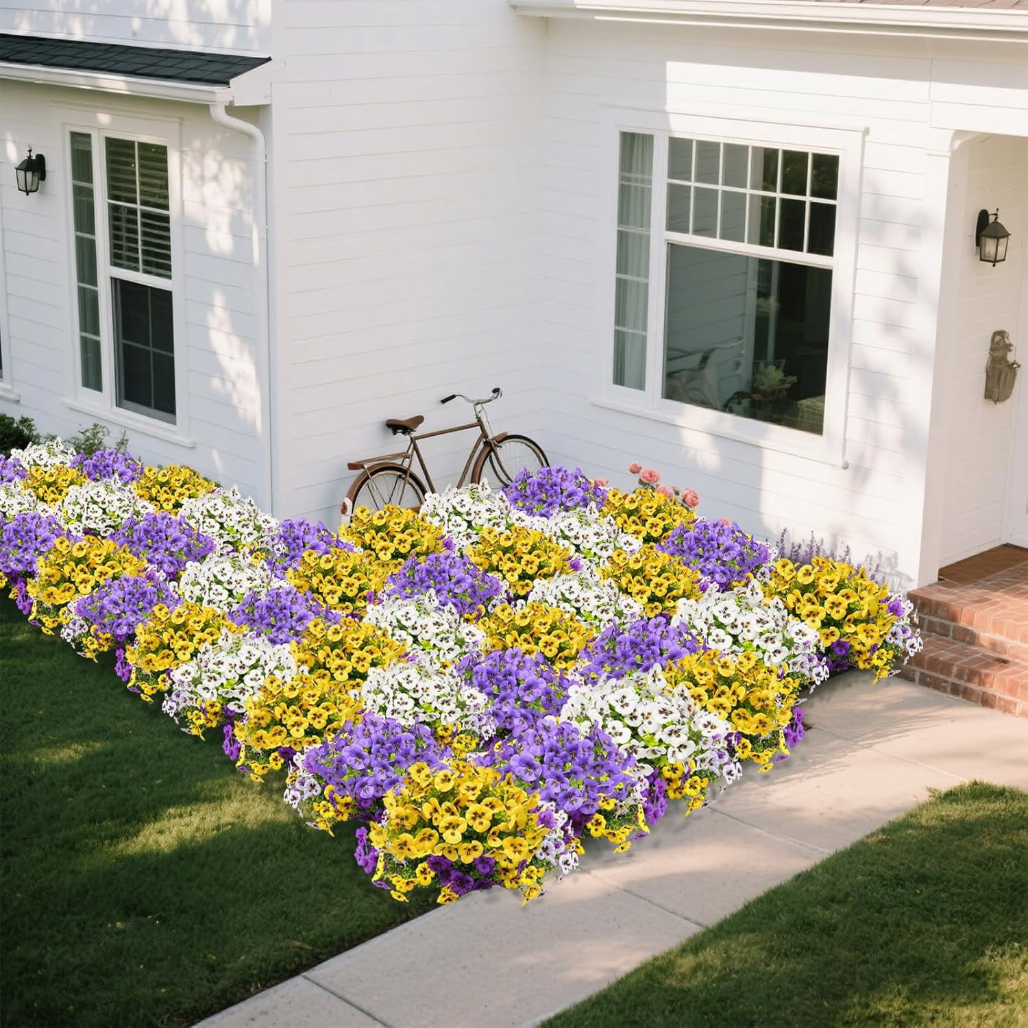 18 Bundles Artificial Pansy Flowers for Outdoor, UV Resistant Fake Flowers, Artificial Plants, Silk Faux Fowers for Outdoor Planters Home Garden Office Patio Front Porch