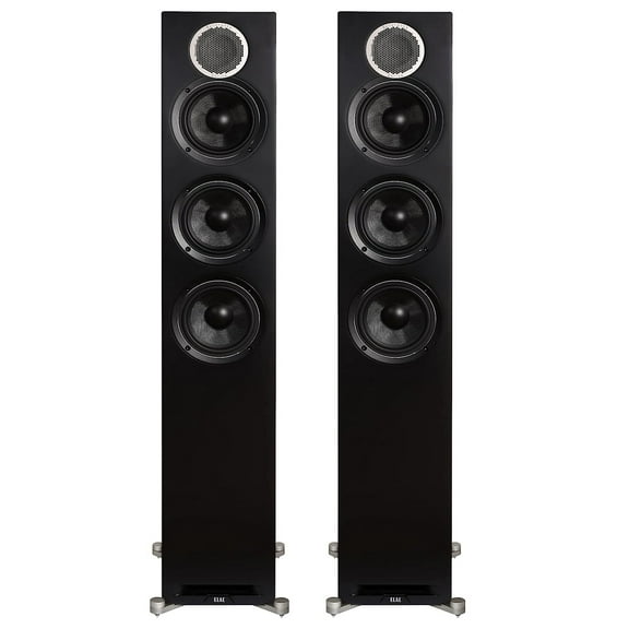 ELAC DFR52-BK Debut Reference Floorstanding Speakers, 140W Surround Sound, Black/Walnut