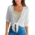 thumbnail image 2 of FNFYFH Womens Half Sleeve Shrug Sheer Mesh Bolero Tie Front Cropped Cardigan, 2 of 10