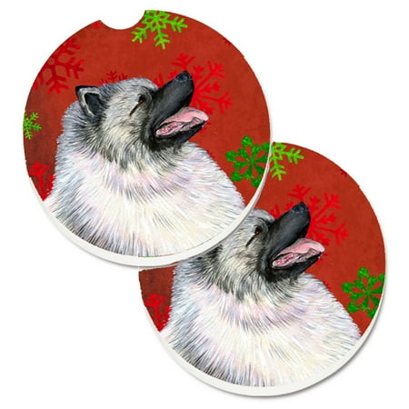 

Carolines Treasures SS4695CARC Keeshond Red and Green Snowflakes Holiday Christmas Set of 2 Cup Holder Car Coasters