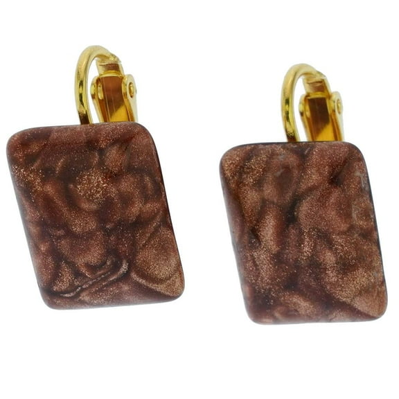 GlassOfVenice Murano Glass Sparkles Rectangular Cabochon Clip Earrings - Topaz