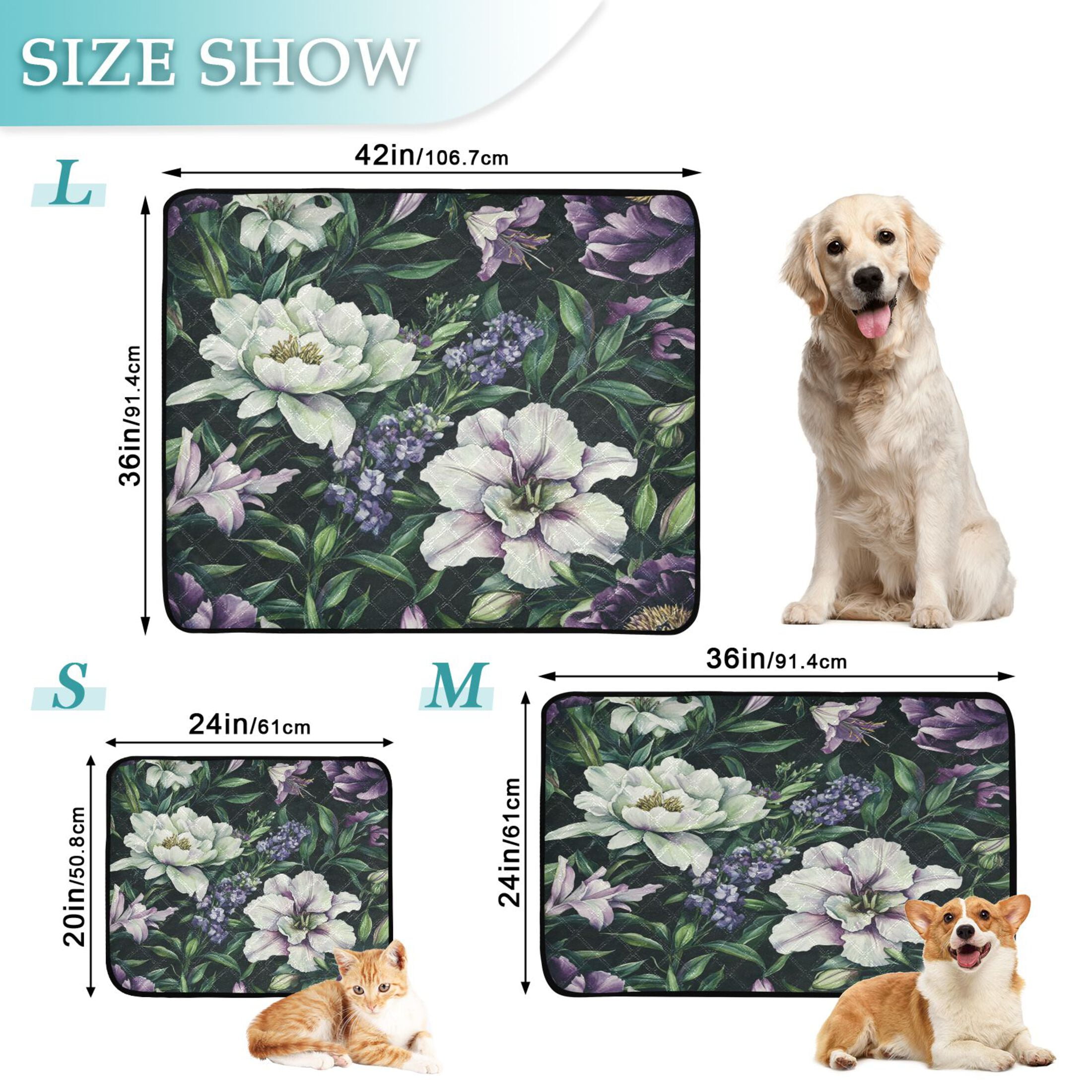 Qxltty Purple Lily Cat litter Pads Pet Set of 3 Diaper Mats Center Anti-leakage Layer Absorbent Soft and Comfortable