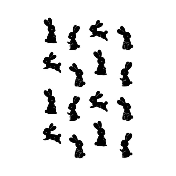 Set of 16 Vinyl Wall Art Decal - Bunny Shapes Pattern - from 7" x 5" Each - Cute Adhesive Sticker Animal Design for Home Children Bedroom Office Nursery Playroom Decor