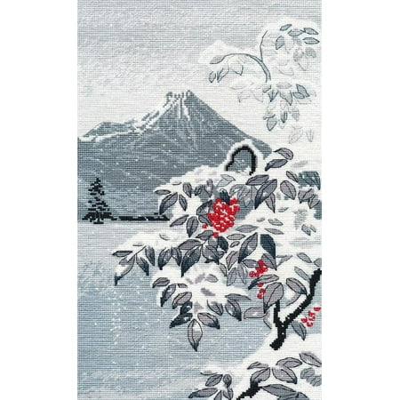 UPC: 4680021532825 | Counted Cross Stitch Kit Winter Landscape With Mountain Ash 1398 Needlework White Snow Red Mountain By Oven Canvas Cotton Winter