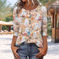 thumbnail image 4 of Mwjwdo Womens 3/4 Sleeve Vintage Ghost Book Printed Dressy Casual Henley Round Neck Relaxed Fit Tunic Tops Fall Shirts, 4 of 6
