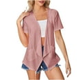 thumbnail image 3 of Feancey Lightweight Cardigans for Women Short Sleeve Casual Eyelet Blazers Solid Color Trendy Open Front Cardigan Jackets with Pockets Hot Pink XXL, 3 of 7