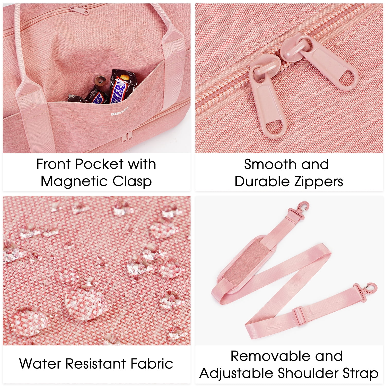 WANDF Business Travel Bag with Shoe Compartment,Gym Bag with Strip Wet Pocket for Women Ladies,TSA Carry on Personal Item Bag 18x14x8,Large Tote Bag with USB Charging Port(Pink Bag)