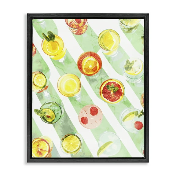 Stupell Industries Various Cocktails Aerial View Food & Beverage Painting Black Floater Framed Canvas Art Print Wall Art, 17 x 21