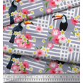 thumbnail image 2 of Soimoi Gray Polyester Crepe Fabric Floral & Toucan Bird Fabric Prints by Yard 52 Inch Wide, 2 of 3