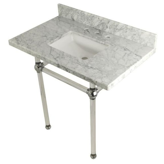 36 x 22 Bathroom Vanity with Sink & Acrylic Feet Combo, Carrara Marble & Polished Chrome - 36 x 11.25 x 22 in.