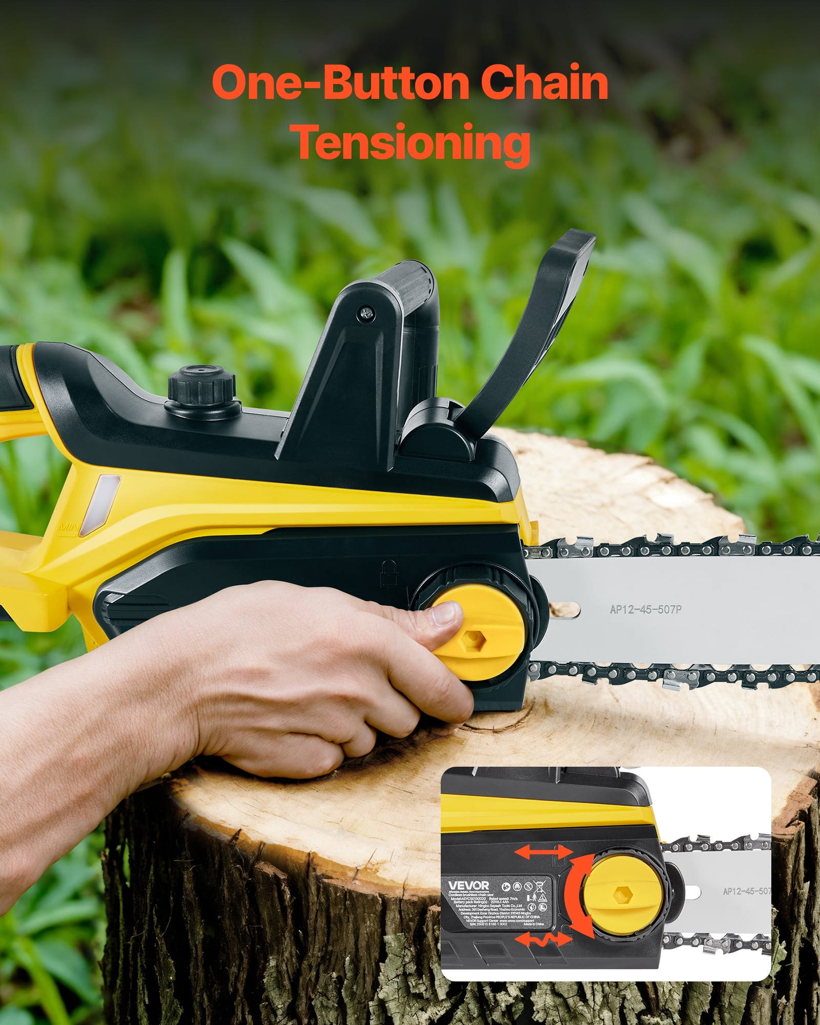 VEVOR Cordless Chainsaw, 20V 12-Inch Brushless Chainsaw Battery Powered, 4.0Ah Battery and Rapid Charger Included, Handheld Electric Chain Saw for Tree Felling, Wood Cutting, Pruning, and Trimming