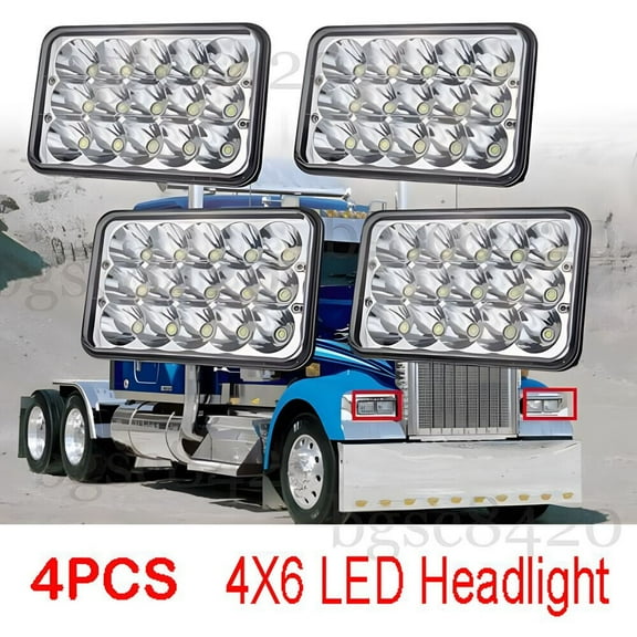 4pc 4x6" Hi/Lo Beam LED Headlights H4656/4651 For Kenworth Peterbilt 357 379 378