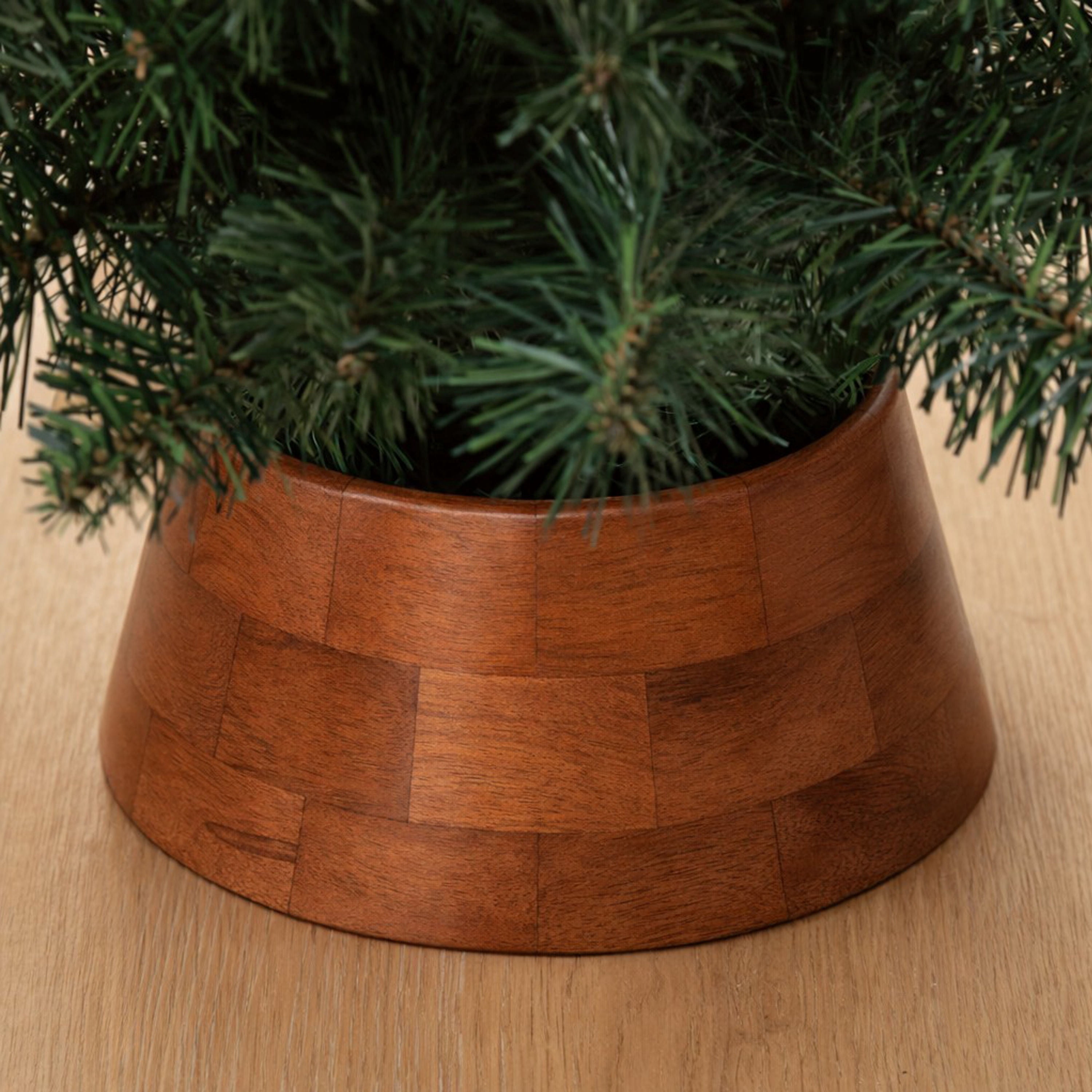 Wood Mini Christmas Tree Collar, Dark Natural Finish, 9", by Holiday Time