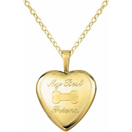Yellow Gold-Plated Sterling Silver Heart-Shaped with Bone My Best Friend Locket