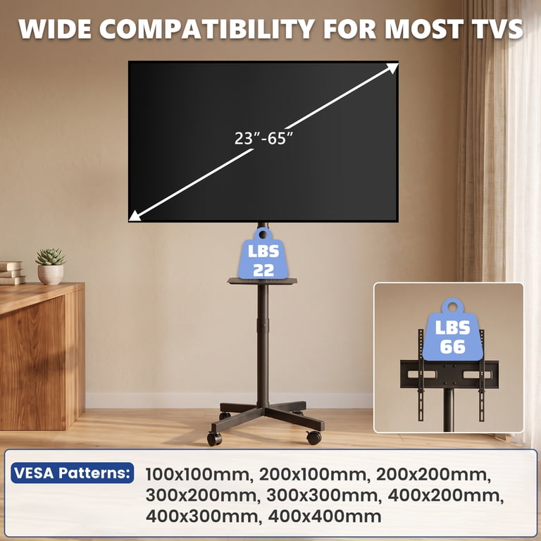 EDX Rolling Mobile TV Stand, 23–65 Inch, Height Adjustable photo 4
