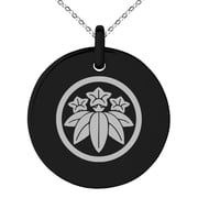 Stainless Steel Ishikawa Samurai Crest Engraved Small Medallion Circle Charm Pendant Necklace
