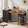 thumbnail image 6 of Satifur Gaming Desk with LED Lights & Power Outlets, 47" Computer Desk with 5 Fabric Drawers & Open Storage, Reversible Home Office Desk,Retro Brown, 6 of 10