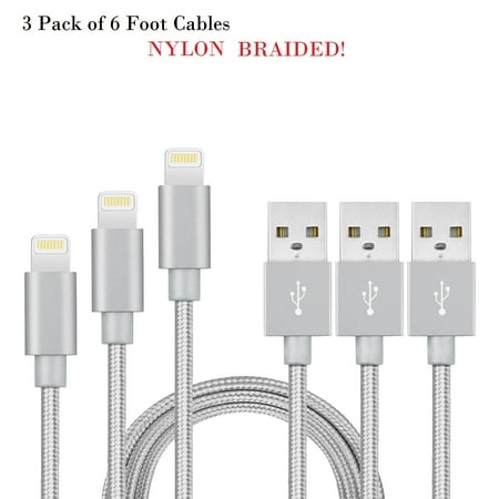 (3 Pack) 6 foot lightning charging cable for Iphone and Ipad