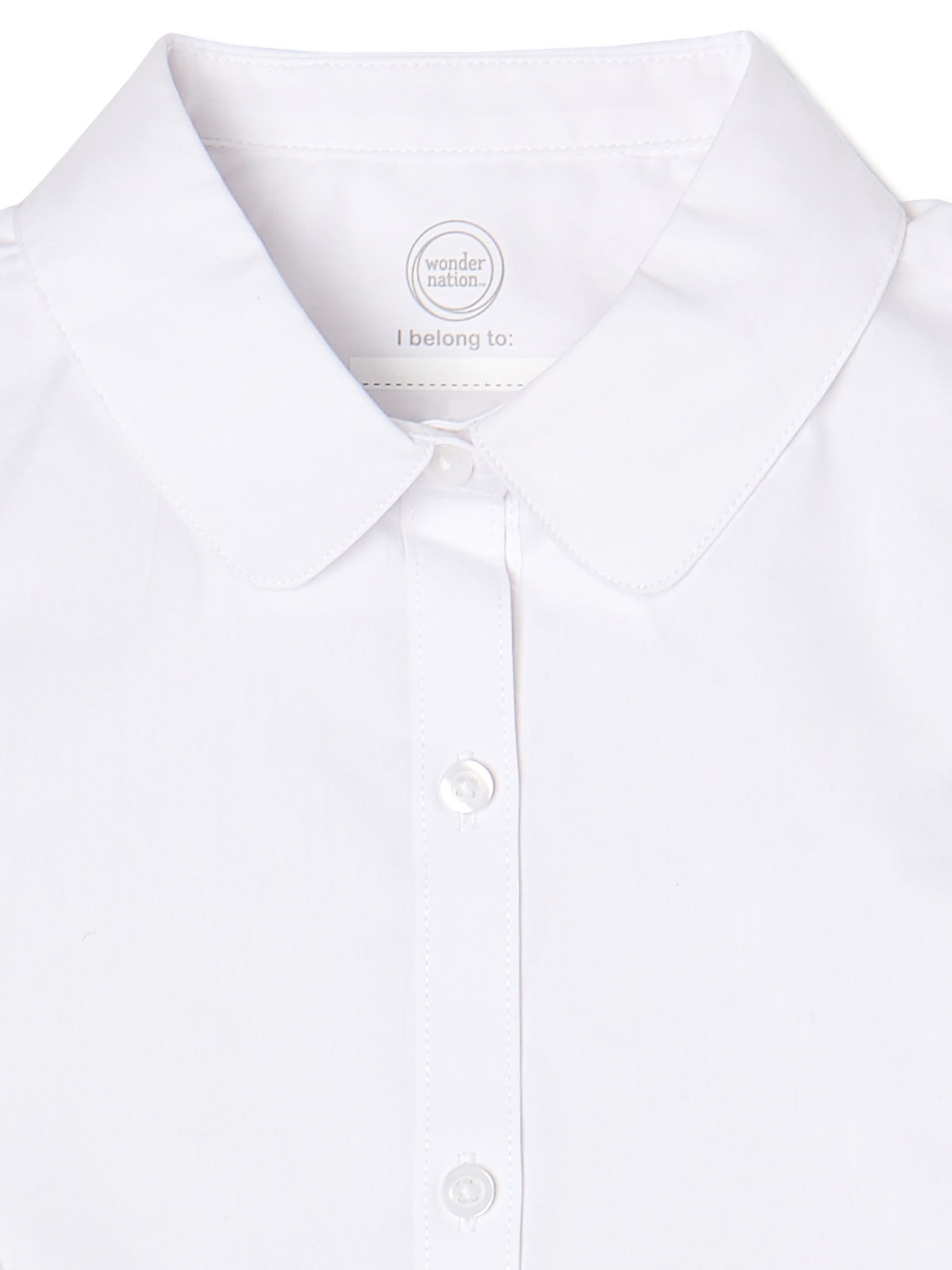 Wonder Nation Girls School Uniform Poplin Button-Up Blouse, Sizes 4-18
