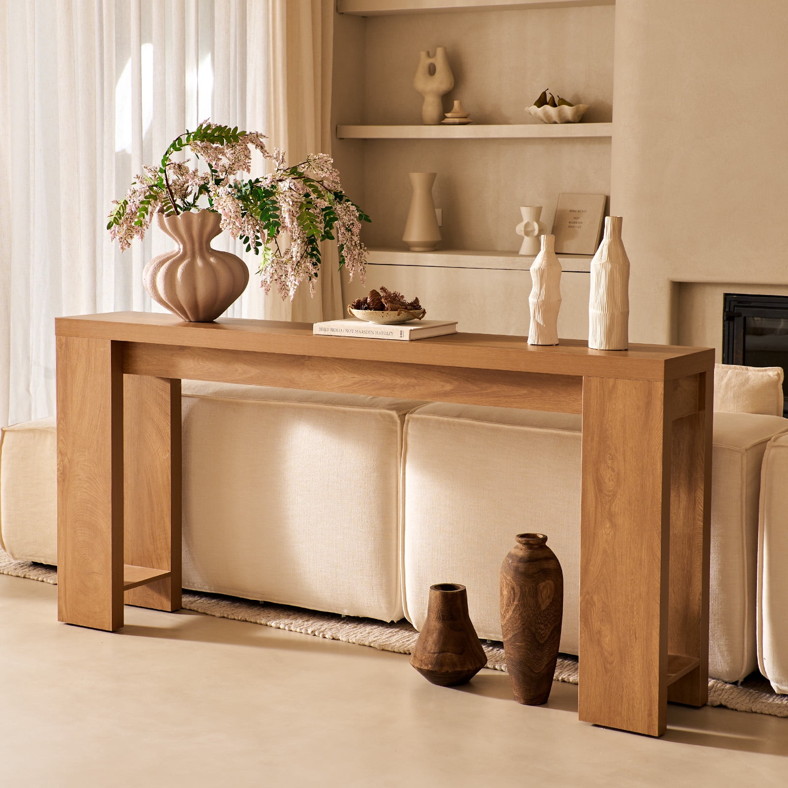 71" Extra Long Console Table, Wood Sofa Table Behind Couch, Farmhouse Narrow Entryway Table for Living Room, Hallway, Entrance,Light Oak