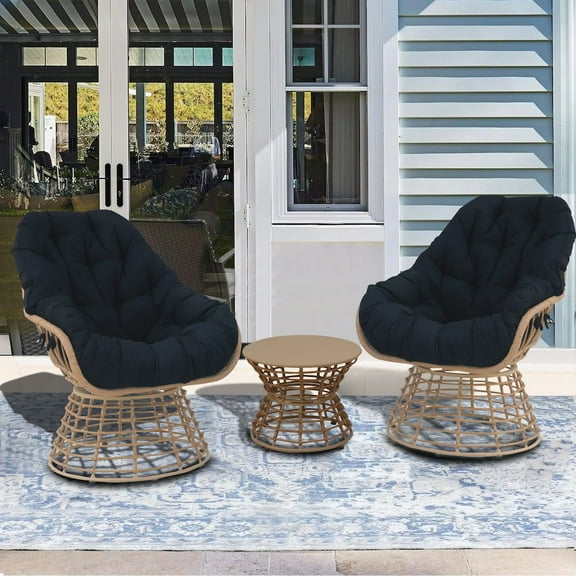 Kingway 3-Piece Swivel Wicker Patio Conversation Set with Cushions