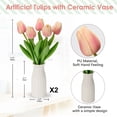 thumbnail image 4 of 2 Pcs Tulips Artificial Flowers with White Ceramic Vase Faux Pink Flowers Tulips Dining Table Centerpiece Home Decor, 4 of 5