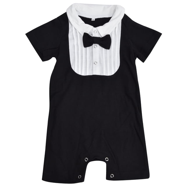 Bebé Recién Nacido Pajarita De Una Pieza Mameluco Mono Infantil Ropa De Manga Corta Para El VeranoNegro 90cm/35.4in