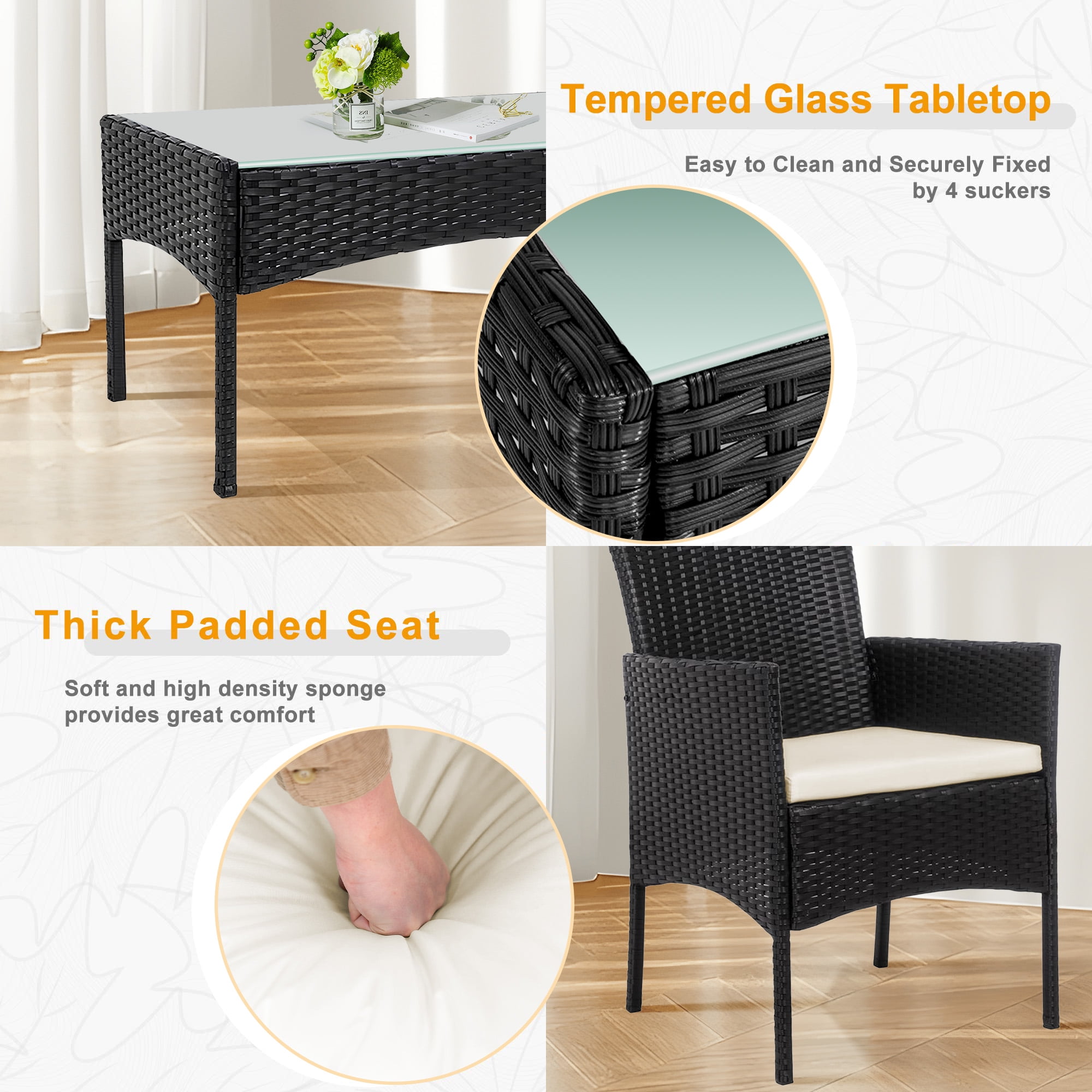 Tappio 4 Piece Patio Conversation Wicker Furniture Set, Porch Furniture Outdoor Sectional Furniture Set w/Side Table & Cushions, Wicker Sofa Garden Conversation Set for Yard Pool Backyard,Black/Beige