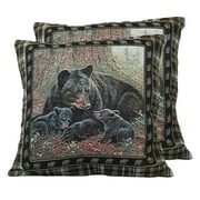 Rivers Edge Products Tapestry Throw Pillows 18x18 Inch, Pair of Square Pillows with Removable Covers for Living Room or Bedroom, Rustic Home Decor, Bear