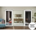 thumbnail image 3 of Sturdy Double Barn Door with Mirror | Lucia 1299 White Silk | 13FT Silver Rail Hangers Heavy Set | Solid Panel Interior Doors-84" x 96" (2* 42x96)-Silver Rail-Mirror, 3 of 6