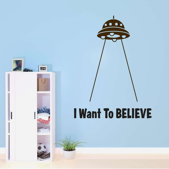 ALIENS I Want To Believe Elephant Spaceships Mars Planets Outer Space Science Fiction Stranger Teddy Bear Dino Dinosaurs Trucks Airplane Ideas Wall Decal Sticker - Size: 32 In X 40 In