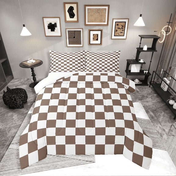 Erosebridal Geometric Buffalo Comforter Sets,Checkered Grid Comforters & Duvets,Plaid Room Decorative,Breathable,2pcs