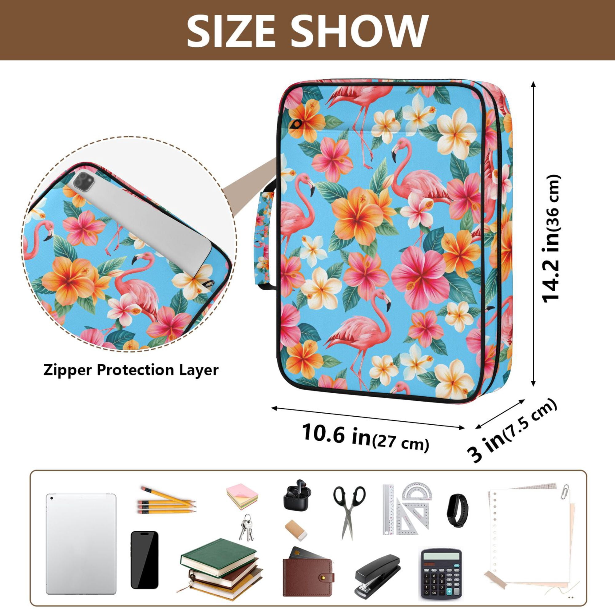 FORMRS Accordion File Folder A4 Size 7-Pocket Expanding Document Organizer Bag with 3 Ring Binder, Tropical Flamingo Pattern