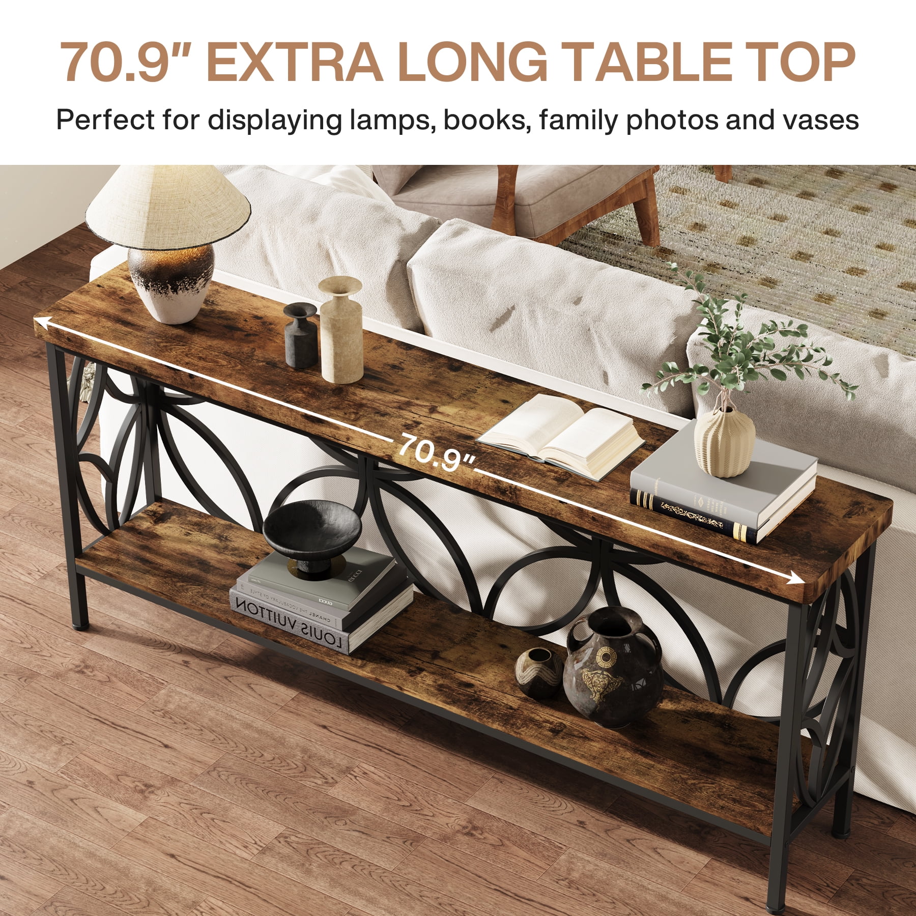 Tribesigns 70.9" Industrial Long Console Table, Narrow Sofa Table Behind Couch, Entrance Console Table with Storage for Hallway, Living Room, Entryway