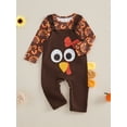thumbnail image 3 of Suealasg Baby Girls Thanksgiving Outfits 3 6 9 12 18 MonthsLong Sleeve Turkey Print Romper + Overalls Set 2Pcs Casual Spring Fall Clothes for Infant Girls, 3 of 8