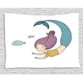 thumbnail image 1 of Mermaid Tapestry, Happy Siren Swimming Happily Underwater After Little Birds Cheerful Marine Fantasy, Wall Hanging for Bedroom Living Room Dorm Decor, 80W X 60L Inches, Multicolor, by Ambesonne, 1 of 2