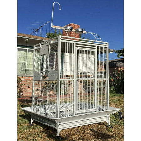 XXX-LARGE 40"x30"x72"H Deluxe Wrought Iron Bird Parrot Rolling Cage Open Play Top Perch Stand Double Ladders Toy Hook With Seed Guard