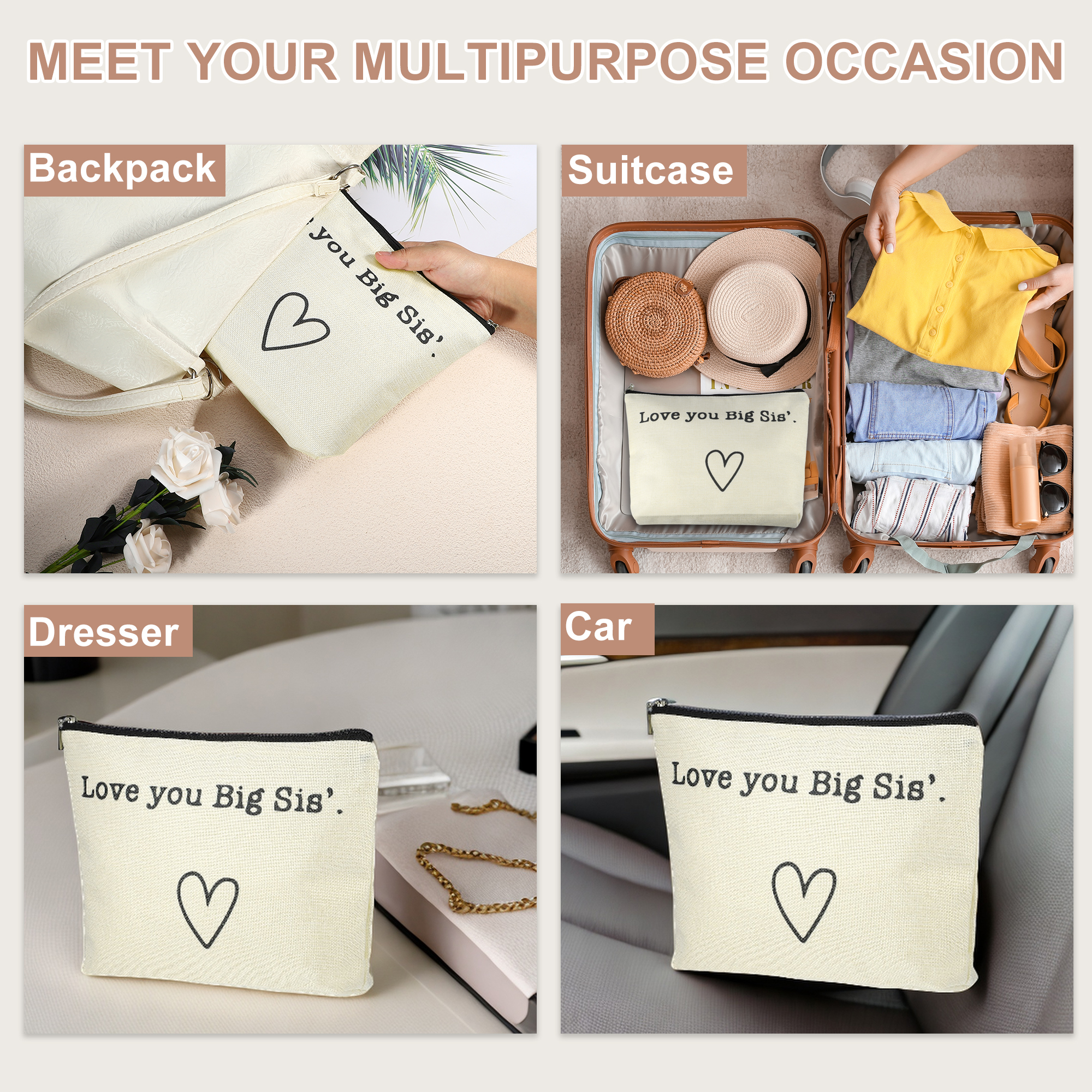 Unique Bargains 1Pc Large Durable Storage Gift Organizer Makeup Bag for Toiletries Beige