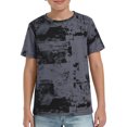 thumbnail image 3 of Gelikeya Boys Abstract Graffiti Print T-Shirt, Kids Short Sleeve Crew Neck Casual Tee, Cool Streetwear Top for School Play & Outings (Grey, 8-9 Years), 3 of 8