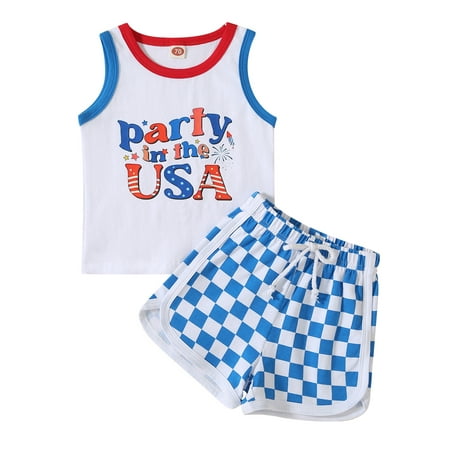 

Wassery Toddler Boy 4th of July Outfits 6M 12M 18M 24M 3T Infant Clothes Casual Sleeveless Vest Top Shirt + Checkerboard Shorts 2Pcs Independence Day Clothes Set