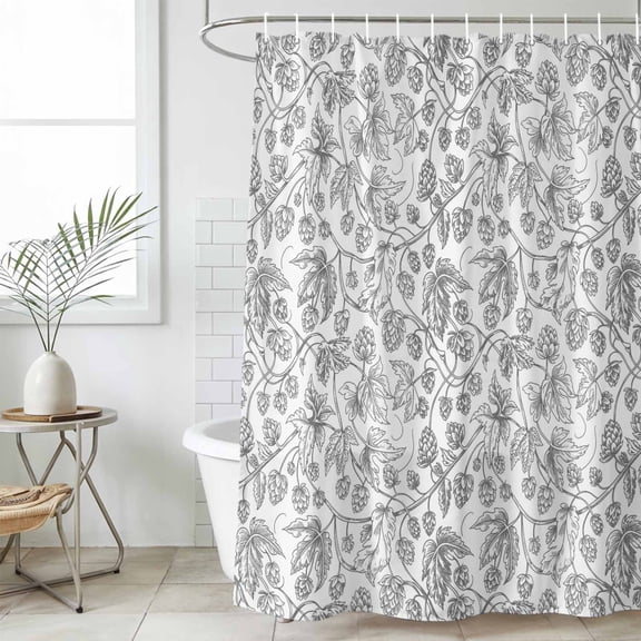 Gray Flowers Waterproof Fabric Shower Curtain,Farmhouse Pastoral Vintage Plants Branches Waterproof Fabric Shower Curtain for Bathroom Curtains Bathtubs Shower Curtains with 12 Hooks Extra Long 72x96