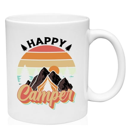 

Coffee Mug Happy Camper Throwback White Cup Funny Gift